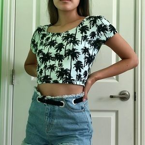Mint green crop top with Palm Trees